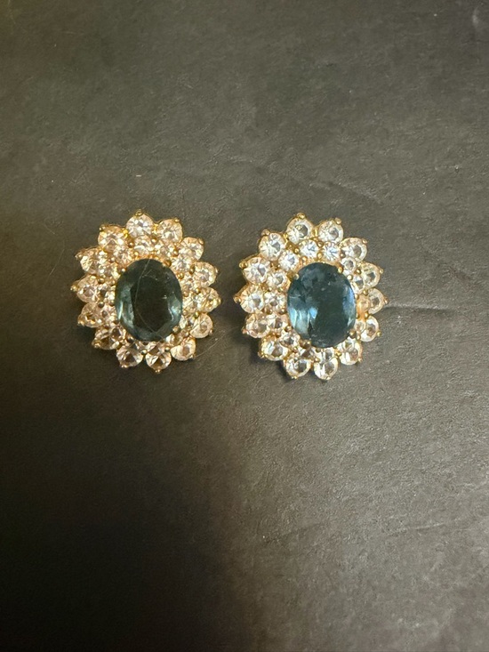 Jewelry - Gold-Tone Blue Crystal Floral Stud Earrings - Unbranded